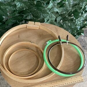 5 Embroidery Hoops Wooden and Plastic Each with A Unique Clasp/Design